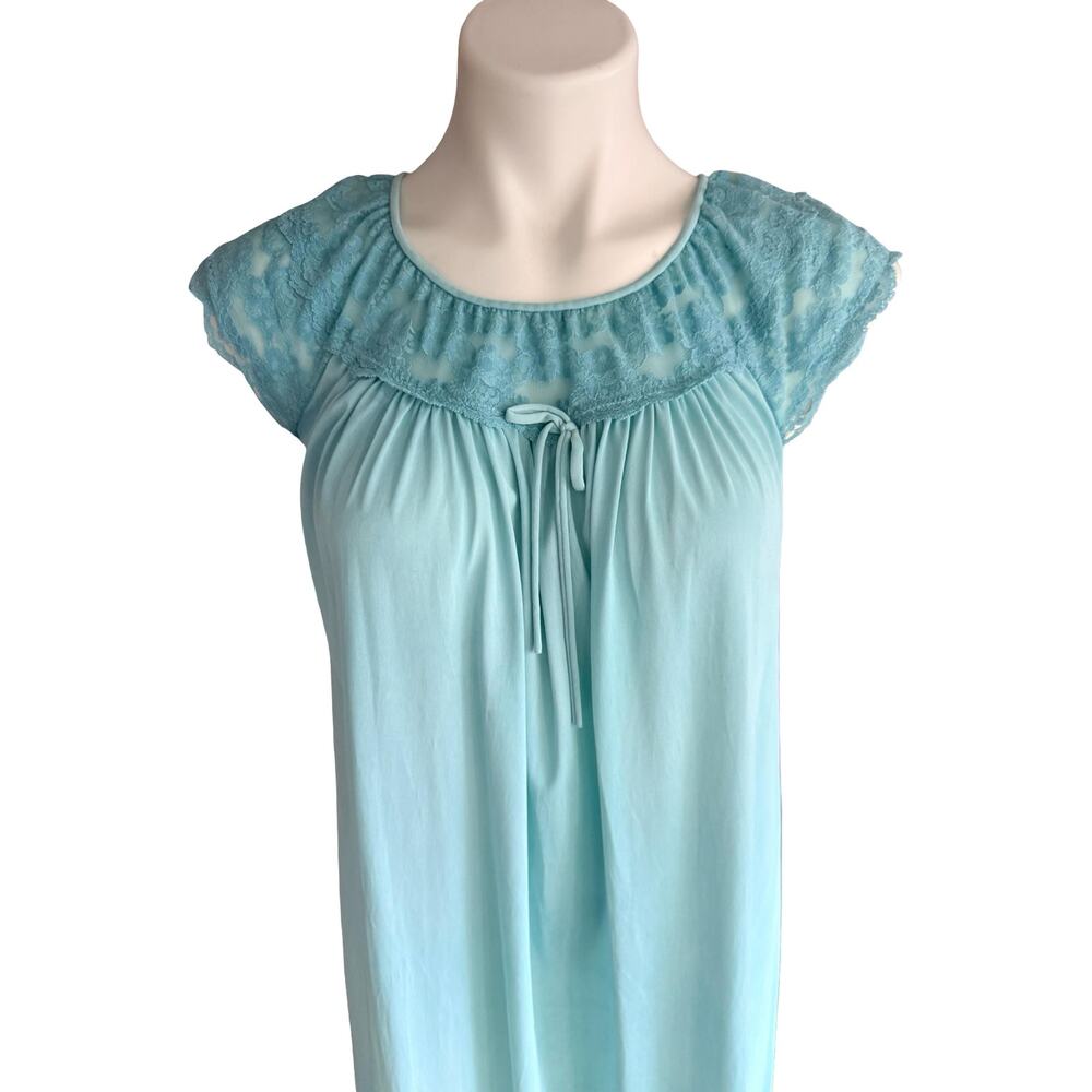 Vintage 1970s Gilead Peignoir Set Seafoam Blue Nightgown Robe Lace Trim S - Picture 8 of 12